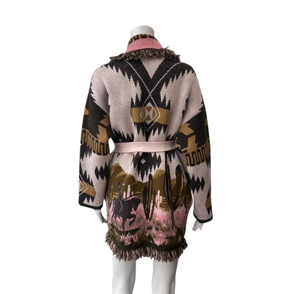 $3590 Alanui Brown Pink Saguaro Lovers Icon Cardigan Belted Sweater size XS - Picture 7 of 10